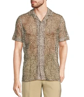 Murano Crocodile World Collection Open Weave Line Print Camp Collar Woven Shirt