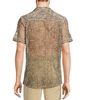 Murano Crocodile World Collection Open Weave Line Print Camp Collar Woven Shirt