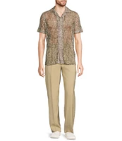 Murano Crocodile World Collection Open Weave Line Print Camp Collar Woven Shirt