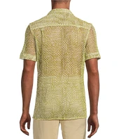 Murano Crocodile World Collection Open Weave Line Print Camp Collar Woven Shirt