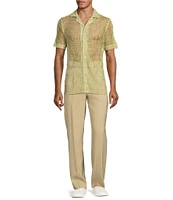 Murano Crocodile World Collection Open Weave Line Print Camp Collar Woven Shirt