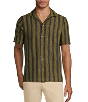 Murano Crocodile World Collection Open Weave Stripe Camp Collar Woven Shirt