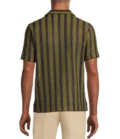 Murano Crocodile World Collection Open Weave Stripe Camp Collar Woven Shirt