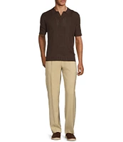Murano Crocodile World Collection Pointelle Johnny Collar Short Sleeve Sweater Knit Shirt