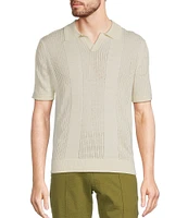 Murano Crocodile World Collection Pointelle Johnny Collar Short Sleeve Sweater Knit Shirt