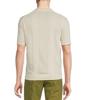 Murano Crocodile World Collection Pointelle Johnny Collar Short Sleeve Sweater Knit Shirt