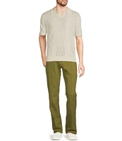 Murano Crocodile World Collection Pointelle Johnny Collar Short Sleeve Sweater Knit Shirt