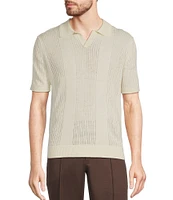Murano Crocodile World Collection Pointelle Johnny Collar Short Sleeve Sweater Knit Shirt