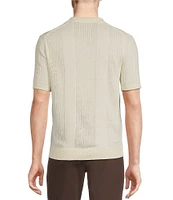 Murano Crocodile World Collection Pointelle Johnny Collar Short Sleeve Sweater Knit Shirt