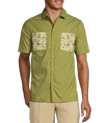Murano Crocodile World Collection Slim Fit Applique Pocket Short Sleeve Woven Camp Shirt