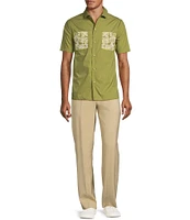 Murano Crocodile World Collection Slim Fit Applique Pocket Short Sleeve Woven Camp Shirt
