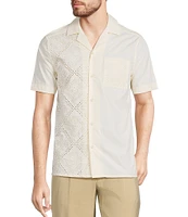 Murano Crocodile World Collection Slim Fit Contrast Eyelet Short Sleeve Woven Camp Shirt