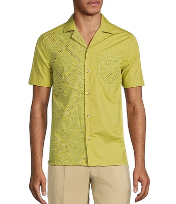 Murano Crocodile World Collection Slim Fit Contrast Eyelet Short Sleeve Woven Camp Shirt
