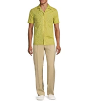Murano Crocodile World Collection Slim Fit Contrast Eyelet Short Sleeve Woven Camp Shirt