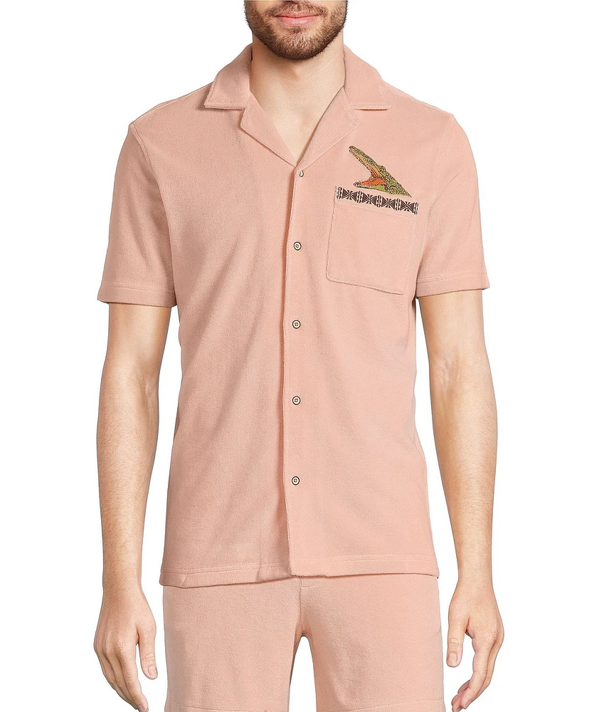 Murano Crocodile World Collection Slim Fit Embroidered Crocodile Pocket Short Sleeve Woven Shirt