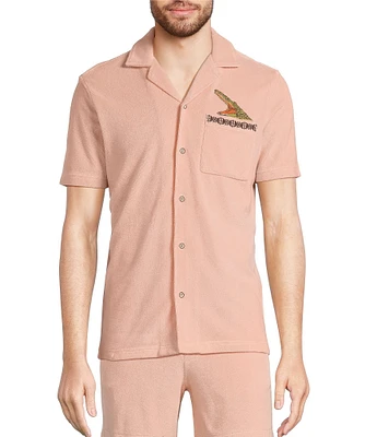 Murano Crocodile World Collection Slim Fit Embroidered Crocodile Pocket Short Sleeve Woven Shirt