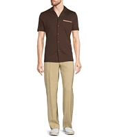 Murano Crocodile World Collection Slim Fit Embroidered Pocket Short Sleeve Woven Camp Shirt