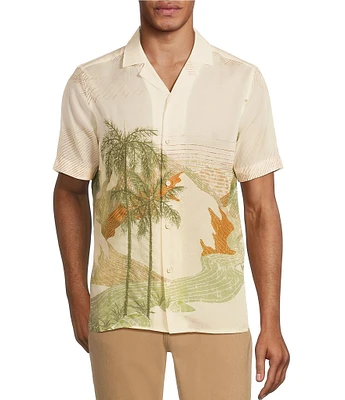 Murano Crocodile World Collection Slim Fit Outback Scene Print Short Sleeve Woven Camp Shirt