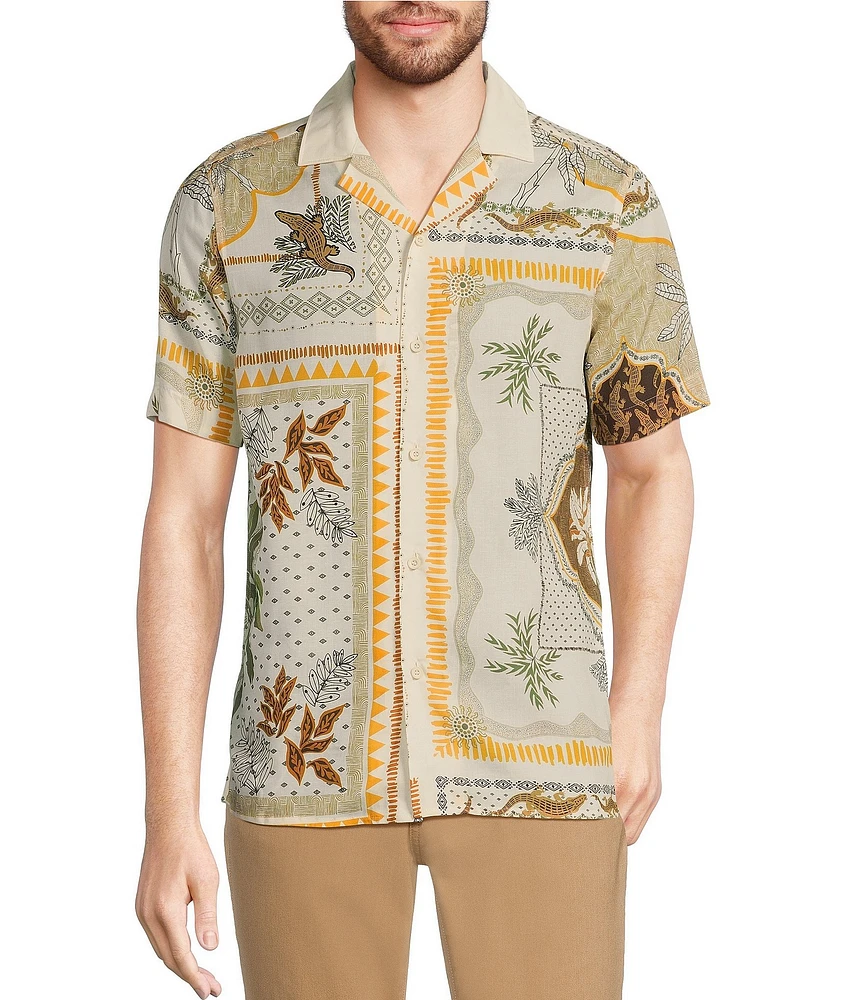 Murano Crocodile World Collection Slim Fit Placed Bandana Print Short Sleeve Woven Camp Shirt