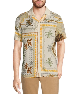 Murano Crocodile World Collection Slim Fit Placed Bandana Print Short Sleeve Woven Camp Shirt