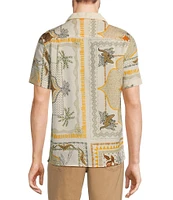Murano Crocodile World Collection Slim Fit Placed Bandana Print Short Sleeve Woven Camp Shirt