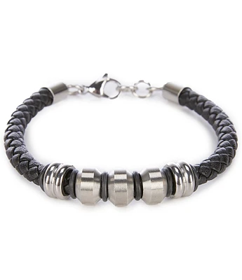 Murano Faux Braided Black Leather Bracelet