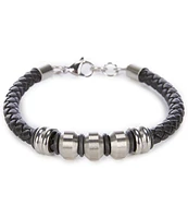 Murano Faux Braided Black Leather Bracelet