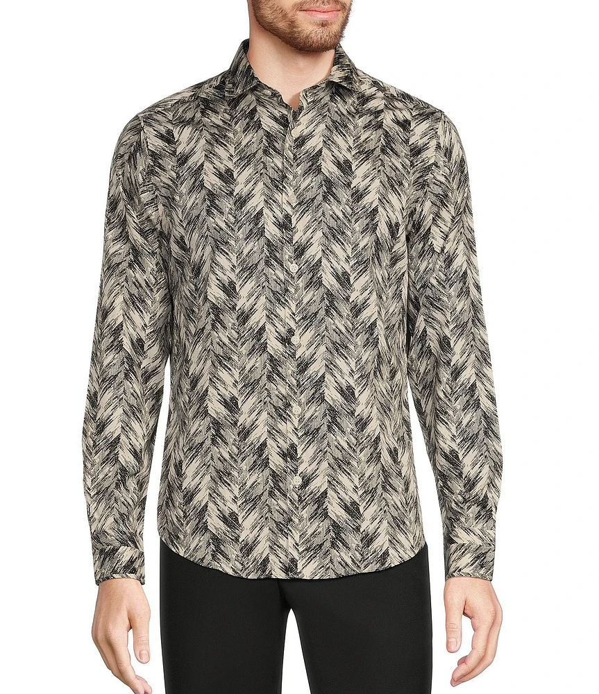 Murano Inflorescence Collection Slim Fit Herringbone Long Sleeve Woven Shirt