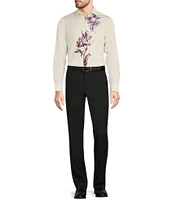 Murano Inflorescence Collection Slim Fit Placed Floral Print Long Sleeve Woven Shirt