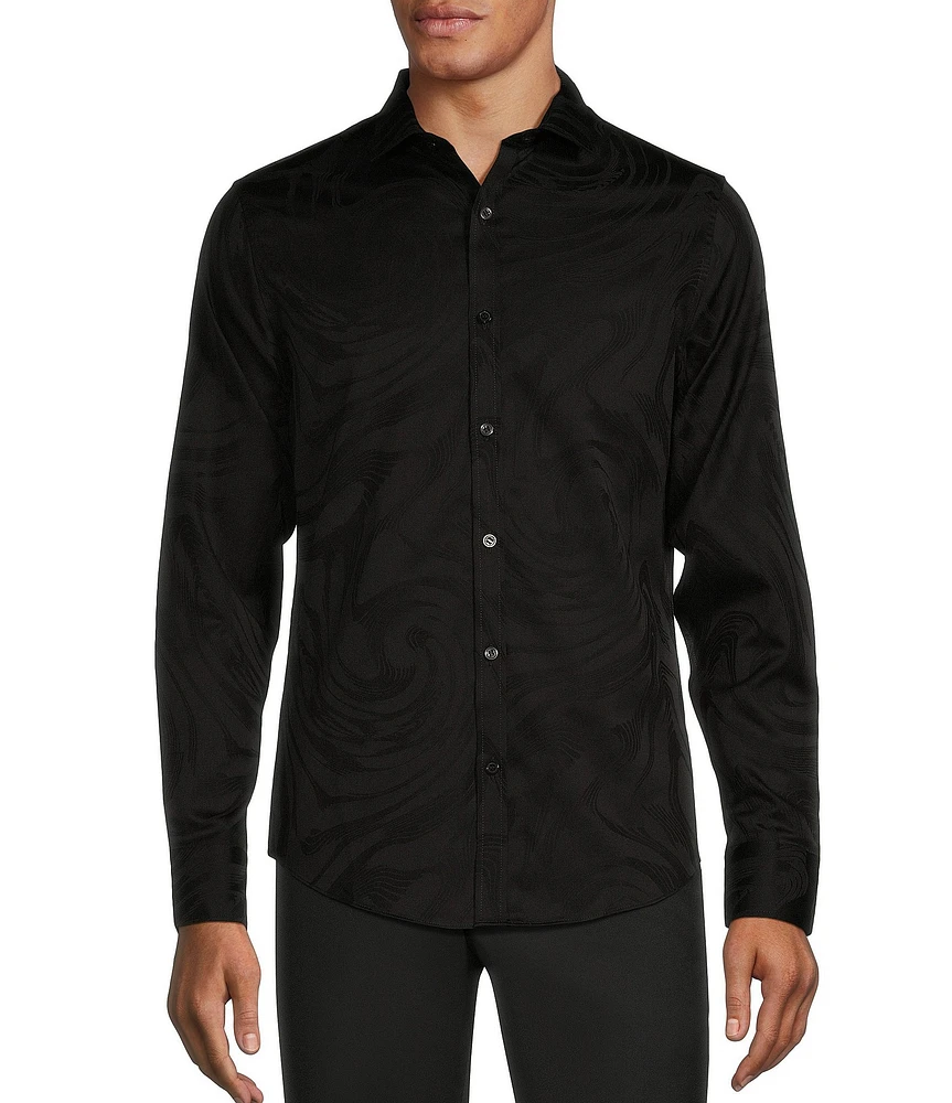 Murano Inflorescence Collection Slim Fit Two-Tone Jacquard Long Sleeve Woven Shirt