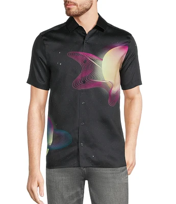 Murano Interdimensional Collection Slim Fit Planet Applique Short Sleeve Convertible Woven Camp Shirt