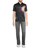 Murano Interdimensional Collection Slim Fit Planet Applique Short Sleeve Convertible Woven Camp Shirt