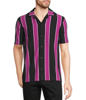 Murano Interdimensional Collection Slim Fit Striped Rib Camp Collar Knit Shirt