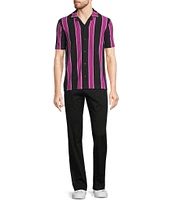 Murano Interdimensional Collection Slim Fit Striped Rib Camp Collar Knit Shirt