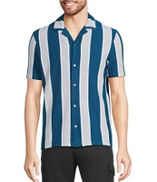 Murano Interdimensional Collection Slim Fit Striped Rib Camp Collar Knit Shirt