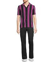 Murano Interdimensional Collection Slim Fit Striped Rib Camp Collar Knit Shirt