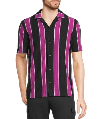 Murano Interdimensional Collection Slim Fit Striped Rib Camp Collar Knit Shirt