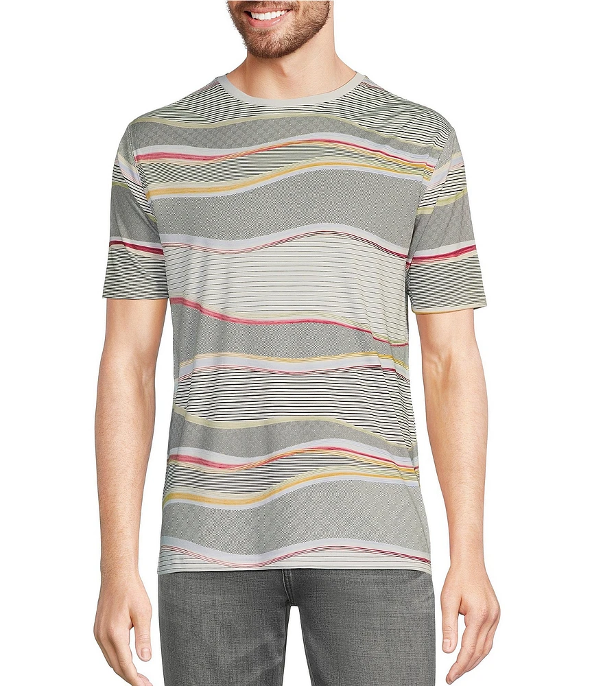 Murano Liquid Luxury Classic Fit Crew Neck Multi-Patterned Stripe Short Sleeve T-Shirt