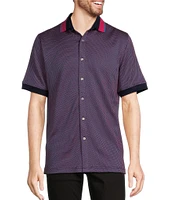 Murano Liquid Luxury Classic Fit Multi Color Jacquard Short Sleeve Coatfront Shirt