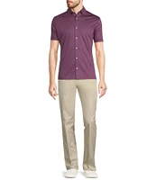 Murano Liquid Luxury Classic Fit Solid Coat Front Short Sleeve Woven Shirt
