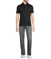 Murano Liquid Luxury Classic Fit Solid Coat Front Short Sleeve Woven Shirt