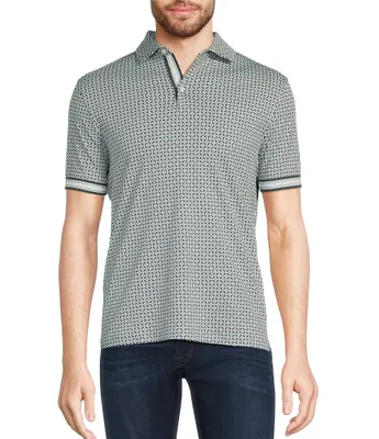 Murano Liquid Luxury Slim Fit Geo Print Short Sleeve Polo Shirt