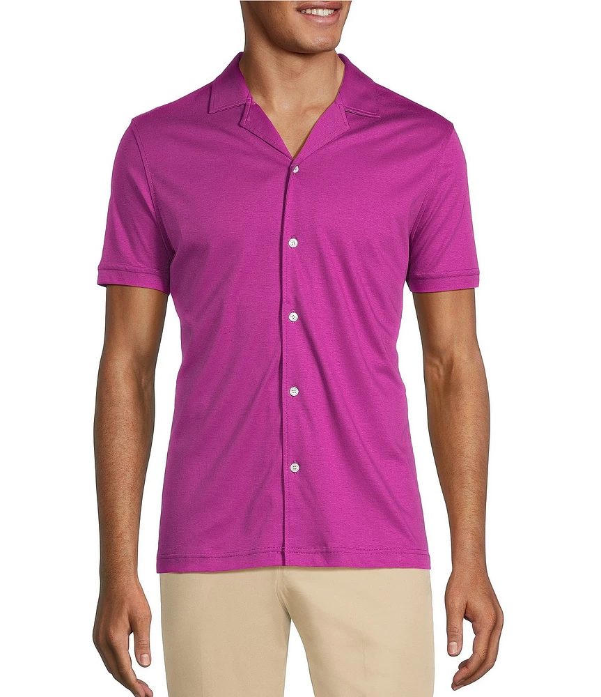 Murano Liquid Luxury Slim Fit Solid Coatfront Short Sleeve Woven Camp Shirt