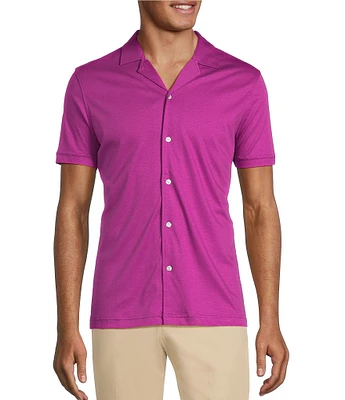 Murano Liquid Luxury Slim Fit Solid Coatfront Short Sleeve Woven Camp Shirt
