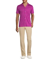 Murano Liquid Luxury Slim Fit Solid Coatfront Short Sleeve Woven Camp Shirt