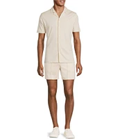 Murano Liquid Luxury Slim Fit Solid Coatfront Short Sleeve Woven Camp Shirt