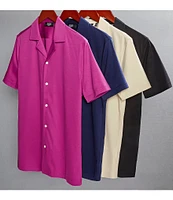 Murano Liquid Luxury Slim Fit Solid Coatfront Short Sleeve Woven Camp Shirt