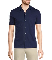 Murano Liquid Luxury Slim Fit Solid Coatfront Short Sleeve Woven Camp Shirt