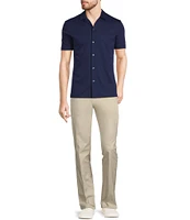 Murano Liquid Luxury Slim Fit Solid Coatfront Short Sleeve Woven Camp Shirt