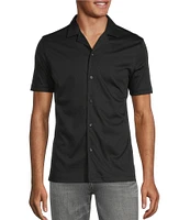 Murano Liquid Luxury Slim Fit Solid Coatfront Short Sleeve Woven Camp Shirt